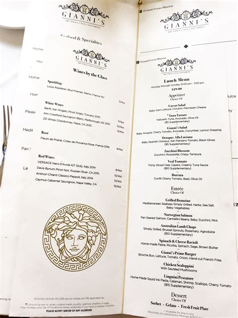 versace mansion lunch menu.